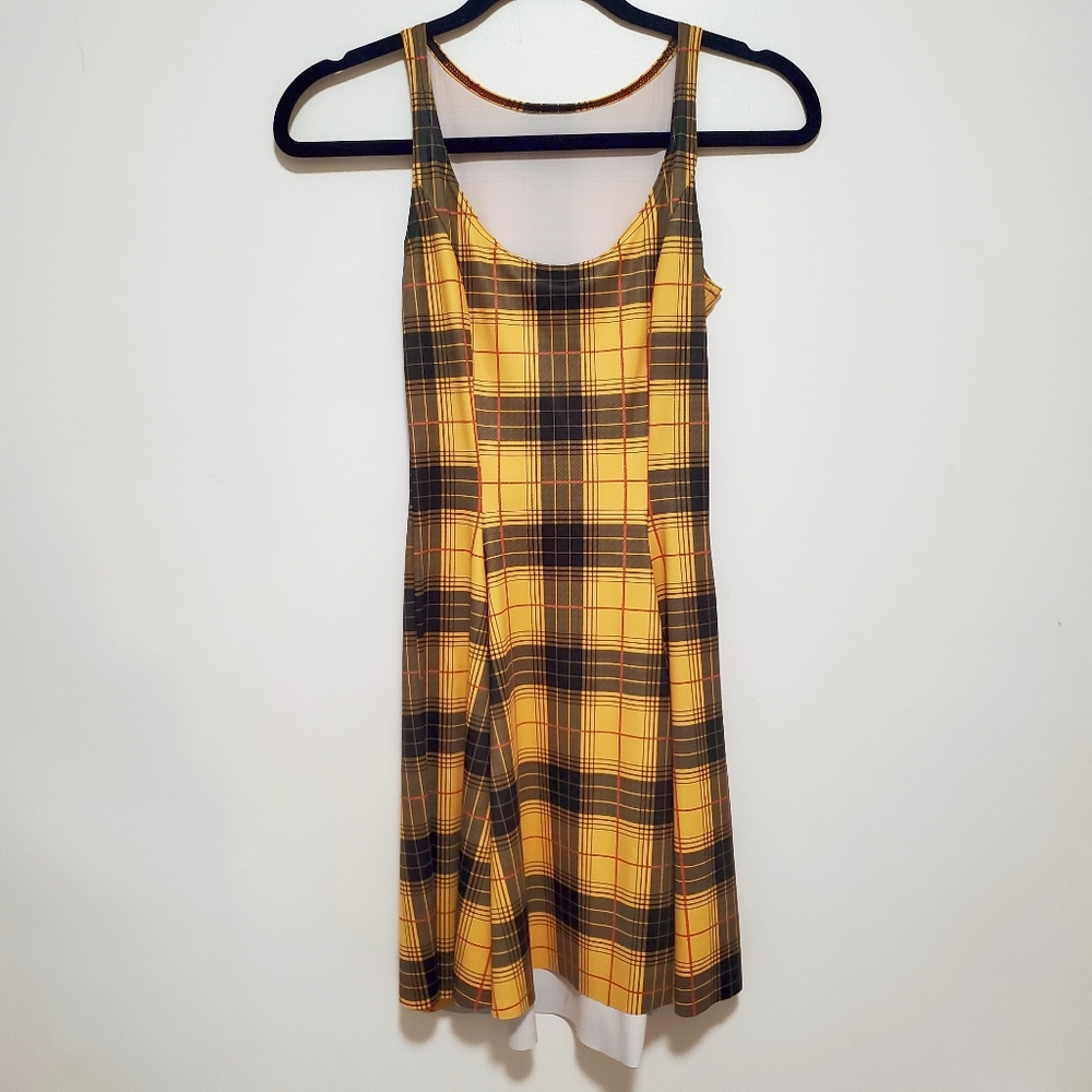 Blackmilk Tartan Yellow Evil Skater Dress XS